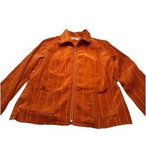 Lana Lee Vintage Womens Burnt Orange Textured Zip Up Jacket Corduroy